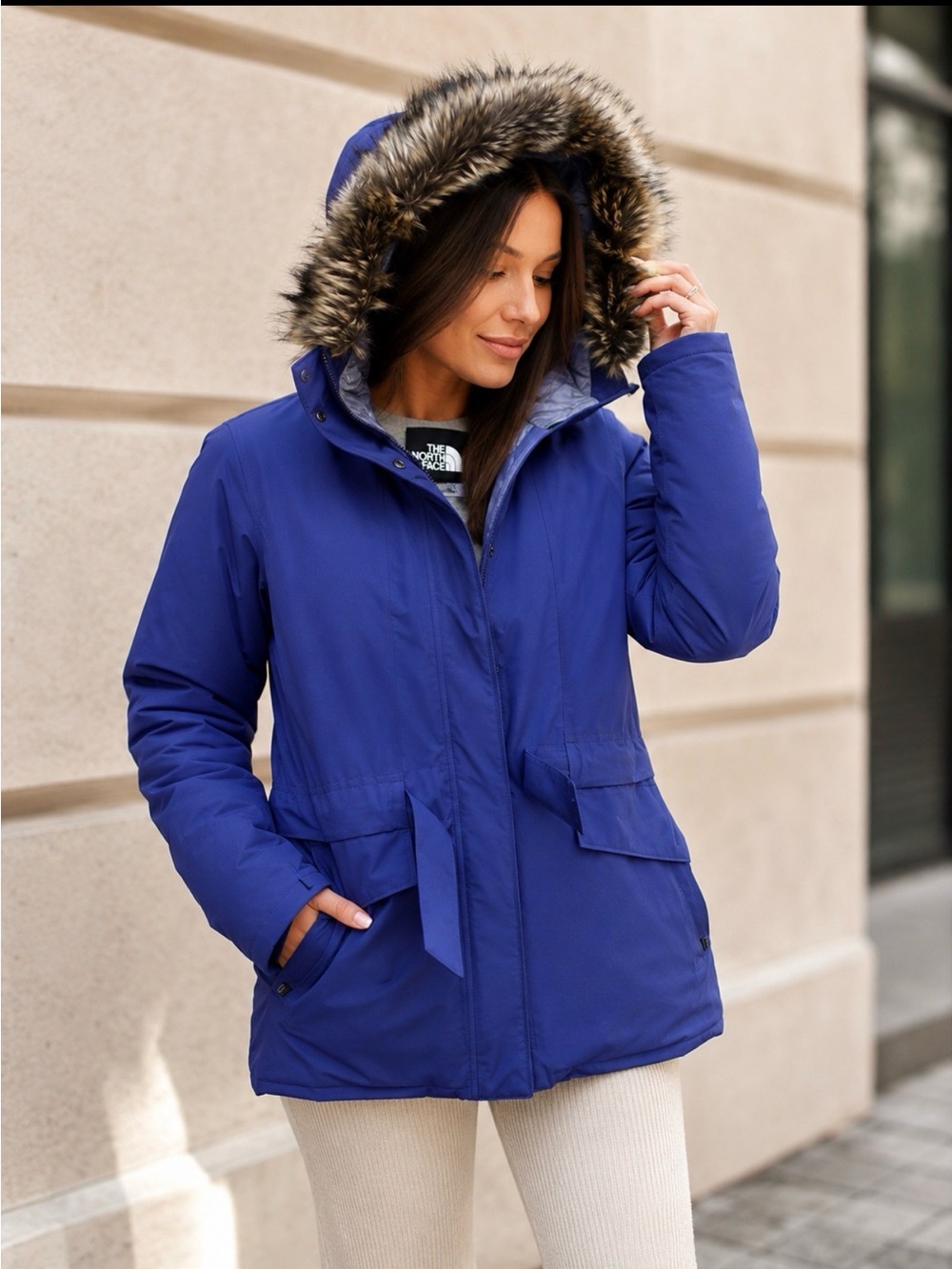 The North Face Women's Cobalt Blue Insulated Parka with Faux Fur Hood